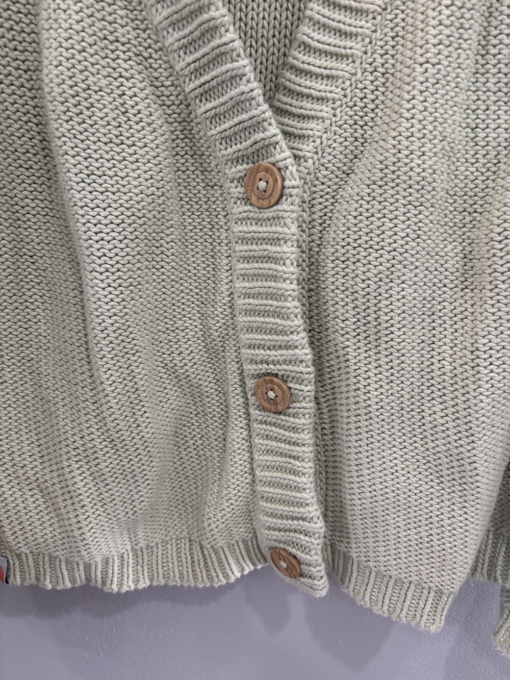 SHXT That I Knit Cozy Pale Sage Green Button-Up Cardigan Pima Cotton Large - Picture 9 of 9